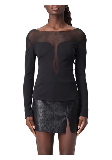 maglia con inserti in tulle hanita | H.M3091.4461NERO