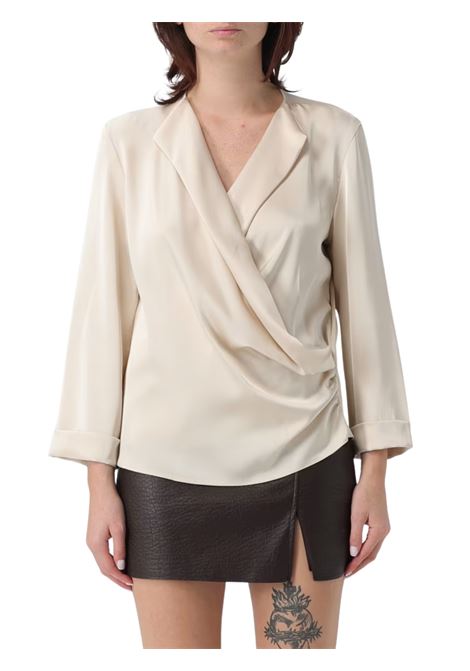 blusa in raso con scollo incrociato e pieghe laterali hanita | H.M3101.4456CREMA