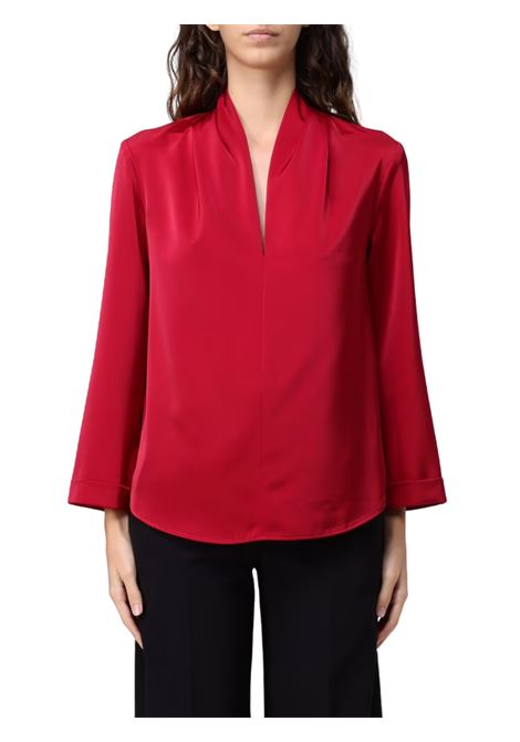 blusa in raso con pieghe al collo senza collana hanita | H.M3106SA.4479TOMATO