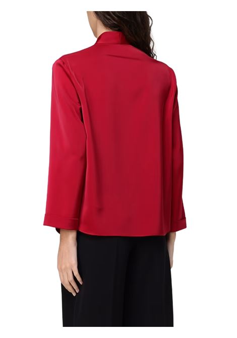 blusa in raso con pieghe al collo senza collana hanita | H.M3106SA.4479TOMATO