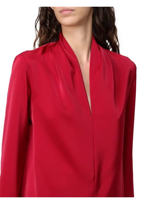 blusa in raso con pieghe al collo senza collana hanita | H.M3106SA.4479TOMATO