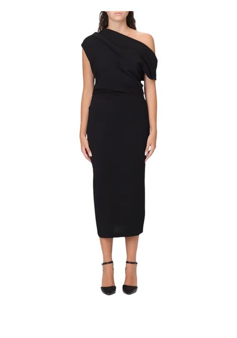 abito midi con scollo asimmetrico in crepe elastico hanita | H.V3702.4426NERO