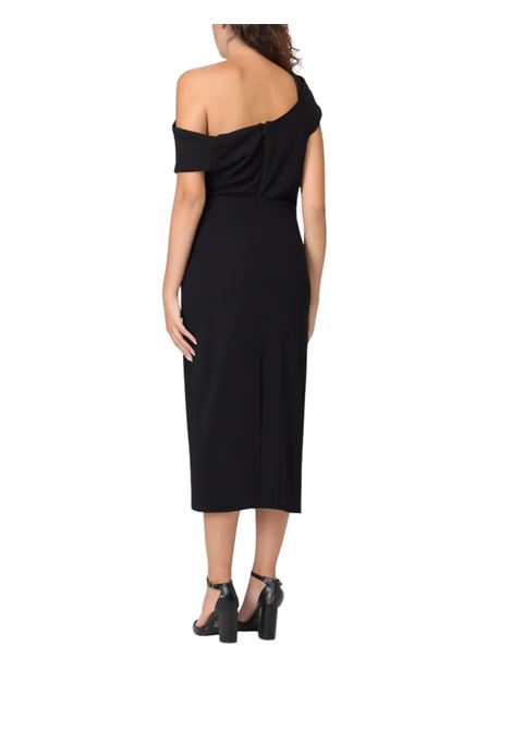 abito midi con scollo asimmetrico in crepe elastico hanita | H.V3702.4426NERO