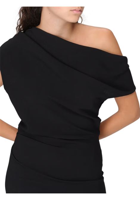 abito midi con scollo asimmetrico in crepe elastico hanita | H.V3702.4426NERO