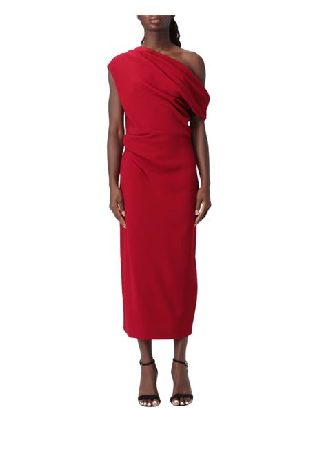 abito midi con scollo asimmetrico in crepe elastico hanita | H.V3702.4426TOMATO