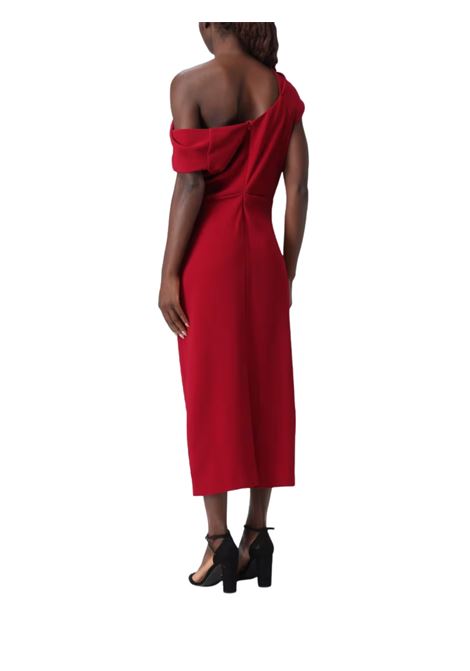 abito midi con scollo asimmetrico in crepe elastico hanita | H.V3702.4426TOMATO