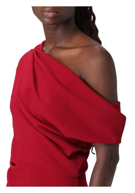 abito midi con scollo asimmetrico in crepe elastico hanita | H.V3702.4426TOMATO
