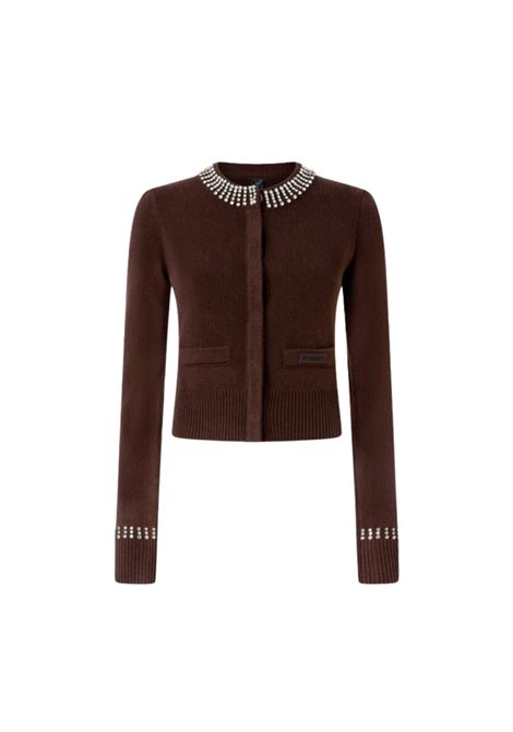 Cardigan girocollo con strass Marrone Pinko | 105686-A2S4L99